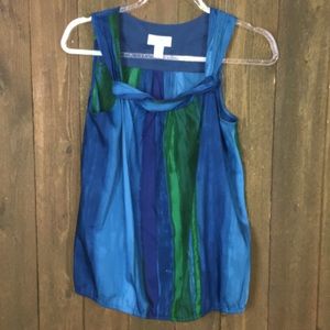 Anne Taylor Loft Petites XS stripe dressy sleeveless top cotton/silk blue green